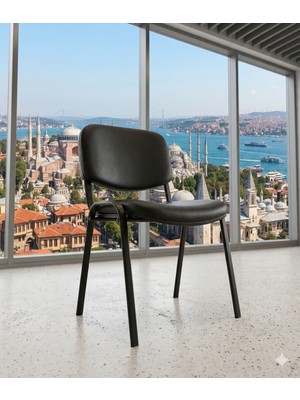 Trendcore Modern Siyah Ofis Sandalyesi | Ergonomik Tasarım | Metal Ayaklı | Deri Kaplama Misafir Toplantı Koltuğu