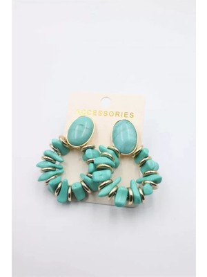 Herşey Trend Herşeytrend Taşlı Halkalı Küpe - Turkuaz