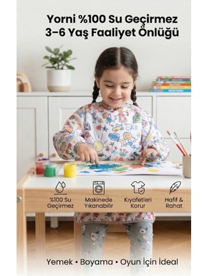 Yorni 3-6 Yaş Family, Cırtlı, Sıvı Geçirmez, Makinede Yıkanabilir, Uzun Kollu Çocuk Faaliyet Aktivite Mama Önlüğü