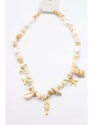 Herşey Trend Herşeytrend Doğal Taş Kolye - Krem