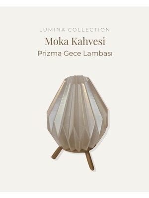 Korixa Korıxa Prizma Tasarım Gece Lambası Modern Dekoratif LED Abajur, Tripod Ayaklı Moka Kahvesi