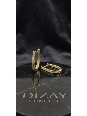 Dizay Concept Xupıng Özel Seri Zirkon Taşlı 14K Altın Kaplama Bayan Küpe