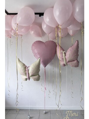 Meri Parti Retro Kelebek Kalp & Krem Kelebek Folyo Balon Seti Baby Shower / Doğum Günü / Nişan)