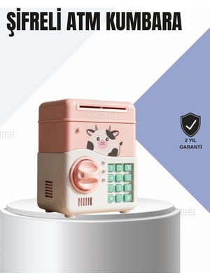 Uslucan Alışveriş Pembe Elektronik Şifreli Otomatik Para Çeken Atm Kumbarası