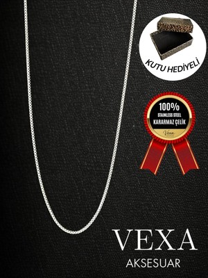 Vexa Aksesuar Ithal Kararmaz Paslanmaz Slim Örme Zincir Çelik Kolye - Özel Kutulu