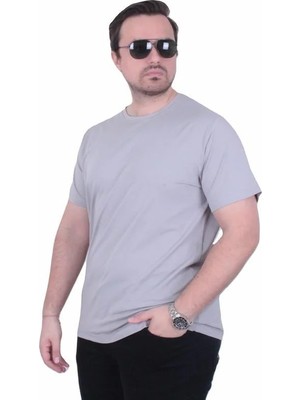 Starbattal Erkek Büyük Beden Likralı Basic Sıfır Yaka Tişört 11160 Grı