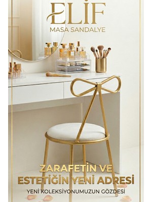 Fiyonk Detaylı Gold Sandalye – Makyaj Masası & Yatak Odası Için Premium Tasarım