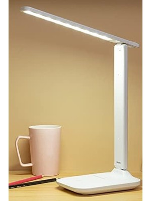 Teknocan Marketing Şarjlı Masa Lambası 3 Renk Dokunmatik Telefon Standlı Kademeli Çalışma Okuma Işığı Lambası 9W (Beyaz)