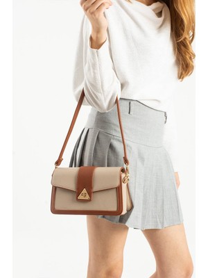 Özbu Fermuar Süslemeli Gold Kilit Kapaklı Çok Bölmeli Kaliteli El ve Omuz Çantası