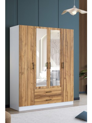 Hermobi LİNE 4 Kapaklı Çekmeceli Askılı/Raflı Dolap