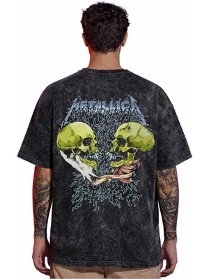 Sevbano Tasarım Metallica Rock Metal Müzik Grubu Sırt Baskılı Unisex Oversize Eskitme Yıkamalı Tişört