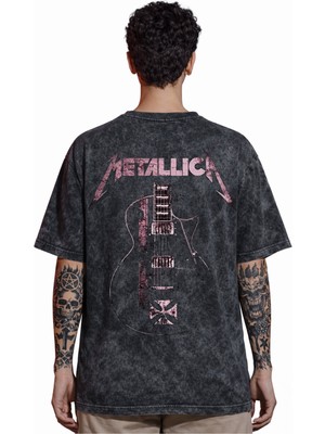 Sevbano Tasarım Metallica Rock Metal Müzik Grubu Sırt Baskılı Unisex Oversize Eskitme Yıkamalı Tişört