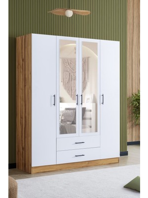 Hermobi OYA 4 Kapaklı Çekmeceli Askılı/Raflı Dolap