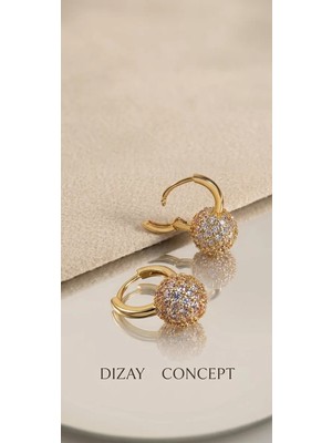 Dizay Concept 14k Altın Renkli Xupıng Zirkon Taşlı Bayan Top Küpe