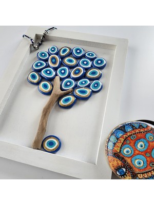 Nart Handicraft Nazar Boncuklu Ev Hediyesi | El Yapımı Dekoratif Masa ve Duvar Dekoru | Ahşap ve Taş Tablo | Oculis