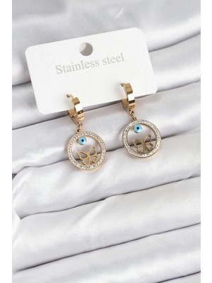 Venüs Shopping Mey Ithalat® 316L Çelik Halka Kelebek Kadın Küpe