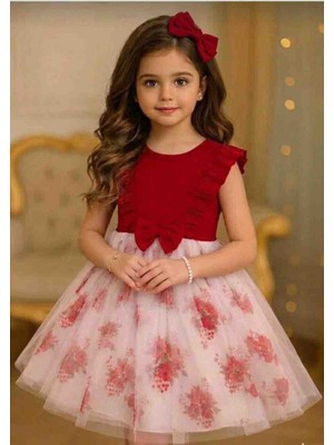 Retro Women Kız Çocuk Çiçekli Kırmızı Pembe Tütü Doğum Günü Hediye Prenses Elbise