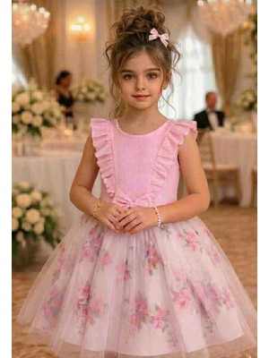 Retro Women Kız Çocuk Çiçekli Kırmızı Pembe Tütü Doğum Günü Hediye Prenses Elbise