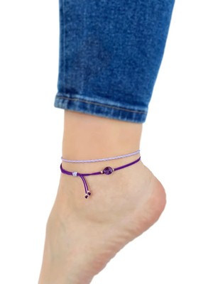 Atölye Merdiven Ametist Taşlı 2'li Sallantılı Halhal Kombin Kiraz Halhal