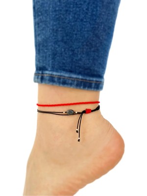 Atölye Merdiven Labradorit Taşlı 2'li Kırmızı Sallantılı Halhal Kombin Kiraz Halhal