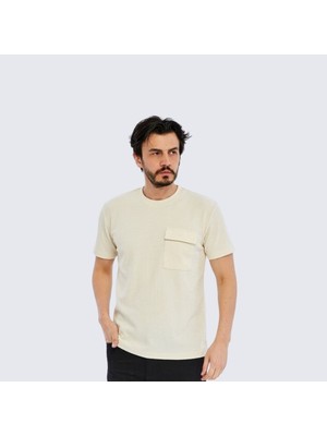 Trender Modelli Cepli O Yaka Erkek T-Shirt 2351-1 Ekru