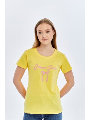 Trender Kurdele O Yaka Kadın T-Shirt Gilmore Açık Sarı