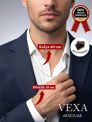 Vexa Aksesuar Ithal Premium 3 mm Kararmaz Örme Çelik Kolye ve Bileklik Set - Kutulu ve Hediyeli Ürün