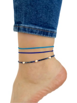 Atölye Merdiven Ishilly Halhal Lapis Lazuli Taşı ve Inci 925 Ayar Gümüş Uzatma Şık ve Günlük Halhal Gümüş Halhal