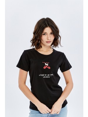 Trender Dancer O Yaka Kadın T-Shirt Pretty Siyah