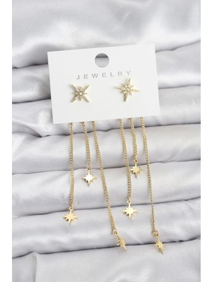 Toyigoo Mey Ithalat® Kutup Yıldızı Model Gold Renk Pirinç Sallantılı Kadın Küpe TYGRSYT9573