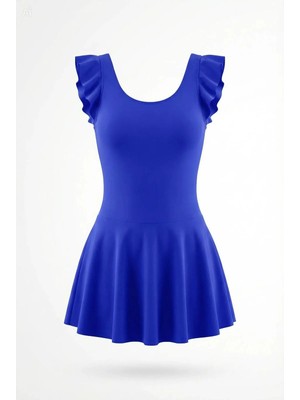 Endeep Kız Çocuk Fırfır Detaylı Mavi Etekli Elbise Mayo