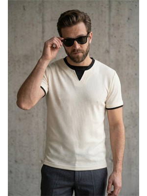 Oksit Prey Vaffle Dokulu Çift Yaka Görünümlü Slim Fit Erkek Tişört