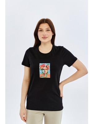 Trender Baskı Kadın T-Shirt Tablo Siyah