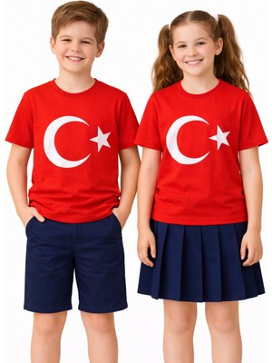 Baglan Türk Bayraklı Kız Erkek Çocuk Penye Tshirt BGL-ST05507