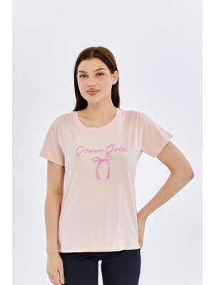Trender Kurdele O Yaka Kadın T-Shirt Gilmore Toz Pembe