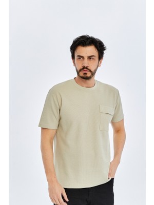 Trender Modelli Cepli O Yaka Erkek T-Shirt 2351-1 Taş
