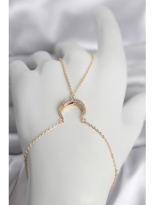 Uravas Store Pirinç Gold Renk Hilal Model Zirkon Taşlı Kadın Şahmeran