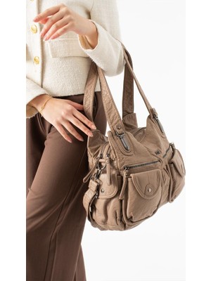 Baginn Y.s.deri Kadın Omuz Çantası Vegan Deri Çok Cepli Çapraz Askılı Bayan Çantası 32*25 cm