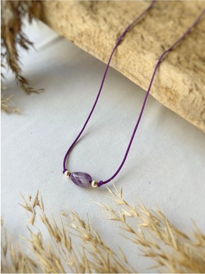 Atölye Merdiven Ametist 925 Gümüş Detaylı Minimal Ip Kolye