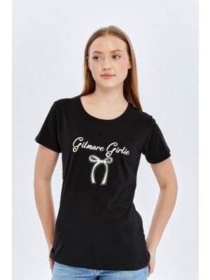 Trender Kurdele O Yaka Kadın T-Shirt Gilmore Siyah
