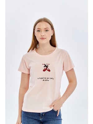 Trender Dancer O Yaka Kadın T-Shirt Pretty Şeker Pembe
