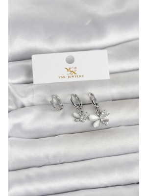 Getittir Pirinç Gümüş Renk Kelebek Model 3'lü Kadın Küpe - Lisinya