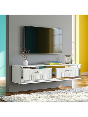 Yumedi Design TDA1206BS -Kerem Duvara Montaj Tv Stand , Tv Sehpası 120CM Beyaz-Silver