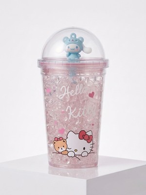 Aşkana Hello Kitty FIGÜRLÜ,450 Ml,kristal Buz Dolgulu Bardak,bpa Free,sızdırmaz Kapaklı,pipetli Suluk,matara