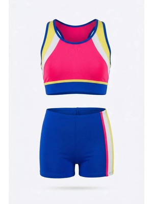 Endeep Kız Çocuk Mavi-Sarı Bustiyer Taytlı Iki Parça Yüzücü Mayo Bikini Takımı