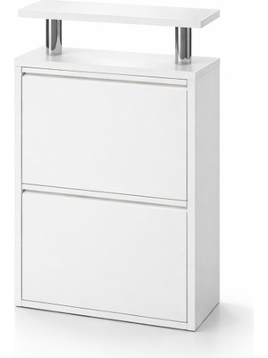 Moemi 2'li Metal Ayakkabılık Kapaklı Raflı /beyaz Ayakkabılık (Tablalı)/ofis/ Dar Alan Beyaz Tablalı