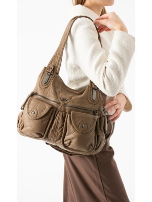 Baginn Y.s.deri Kadın Omuz Çantası Vegan Deri Çok Cepli Çapraz Askılı Bayan Çantası 32*25 cm