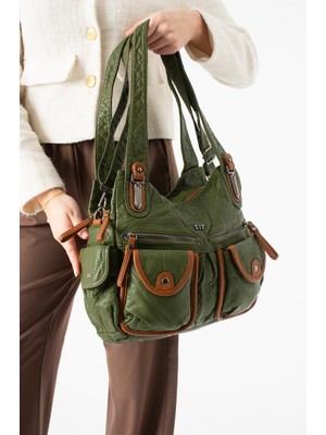 Baginn Y.s.deri Kadın Omuz Çantası Vegan Deri Çok Cepli Çapraz Askılı Bayan Çantası 32*25 cm