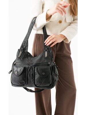 Baginn Y.s.deri Kadın Omuz Çantası Vegan Deri Çok Cepli Çapraz Askılı Bayan Çantası 32*25 cm