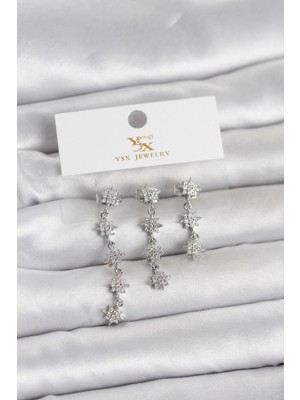 Venüs Shopping Mey Ithalat® Pirinç Gümüş Renk Sıralı Kutup Yıldızı Model 3'lü Kadın Küpe